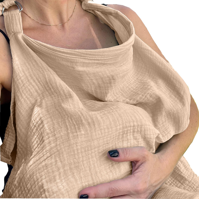 [Australia] - insular Muslin Nursing Cover for Breastfeeding, Breathable Privacy Nursing Covers with Arch Neckline for Mom, Soft Cotton Multi-use Nursing Apron, Khaki 