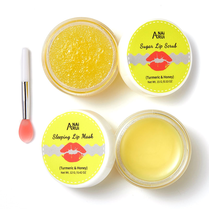 [Australia] - ANAI RUI Lip Care Kit - Lip Sugar Scrub Set, Lip Sleeping Mask & Lip Exfoliator Scrub - Overnight Lip Skin Treatment - Scrub & Moisturizer for Dry Chapped Cracked Peel Lips (Turmeric+Honey) 