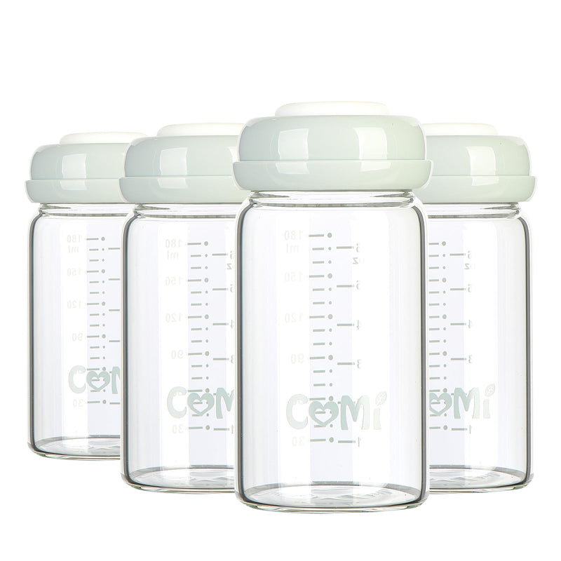 [Australia] - COMI Wide Neck Glass Breastmilk Collection n Storage Bottle, 4 Packs, 6oz with Screw Ring Sealing Disk; Re-markable Sealing Disc. BPA Free, Fits Breast Pumps & Nipples (4 Gray Lids) 180ml 4GRAY 