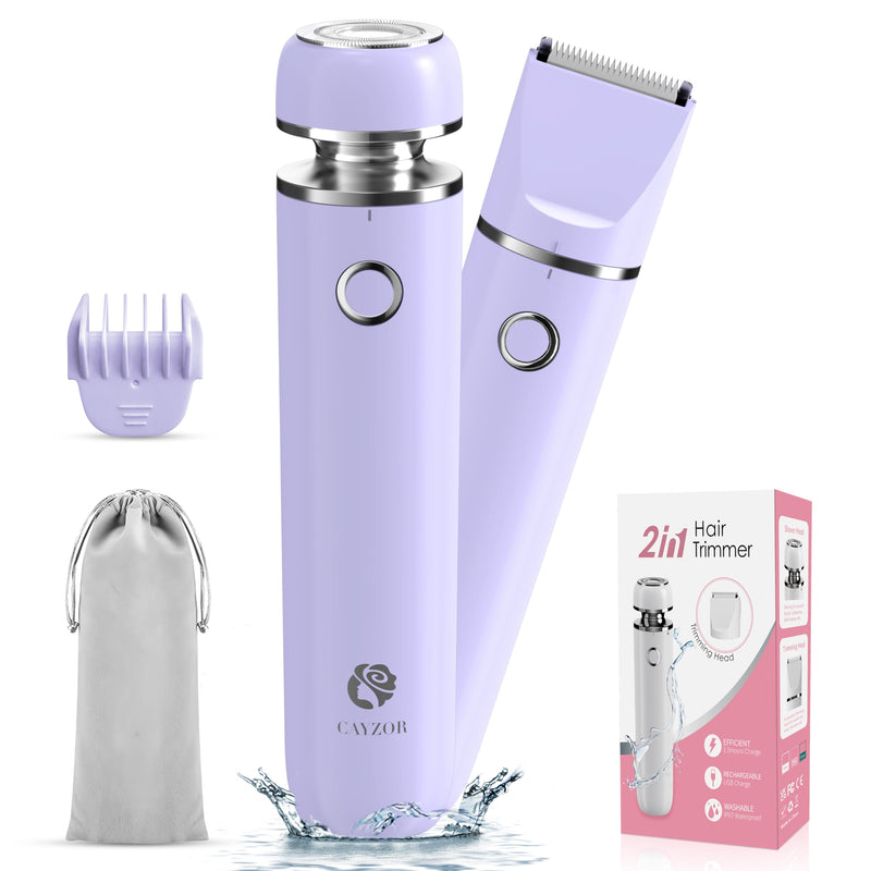 [Australia] - Bikini Trimmer and Shaver Kit for Women - 2-in-1 Wet/Dry Electric Body Hair Trimmer Facial Hair Removal Cordless Waterproof Bikini Shaver Razor for Face Lip Chin Pubic Underarm Legs (Purple) Purple 