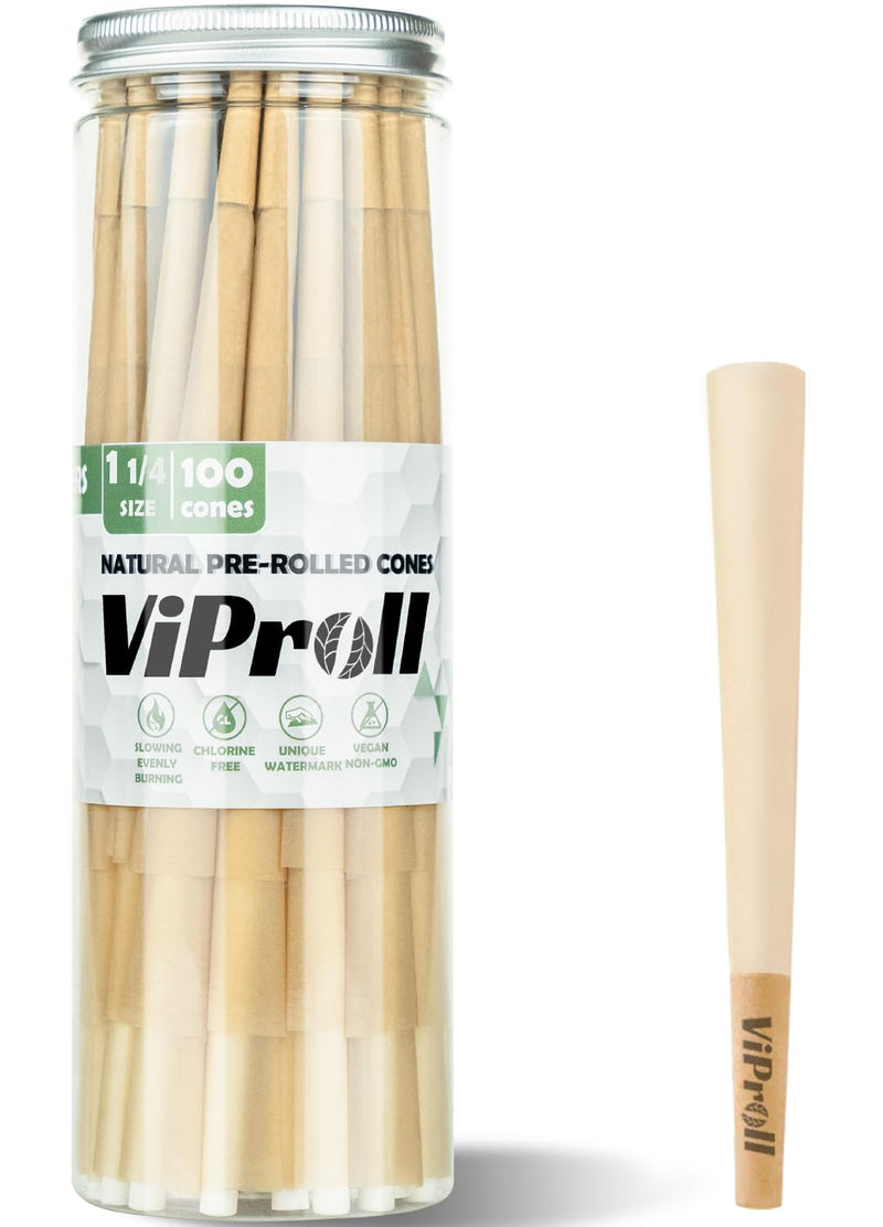 [Australia] - Pre Rolled Cones 1 1/4 Size 100 Pack, Natural Unbleached Cones Rolling Papers with W-shaped Tips, Slow & Even Burning Preroll Cones Packing Tubes Included for Party Gift (84mm) Classic-100 Count 