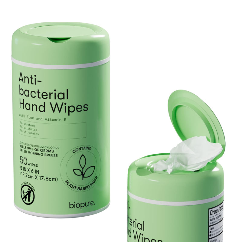 [Australia] - Antibacterial Hand Wipes Fresh Morning Breeze- Antibacterial Wipes with Aloe and Vitamin E Formula | 5"x7" Wet Wipes Canister | No Parabens, Sulfates or Phthalates, Kills 99% of Germs, 50 ct 50 Count (Pack of 1) 