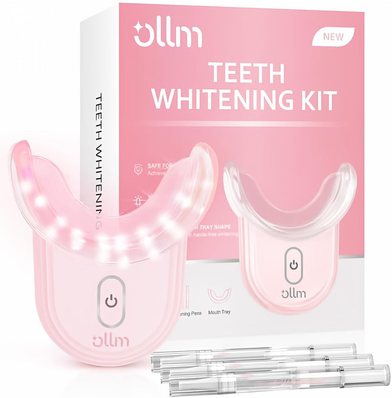 [Australia] - Teeth Whitening Kit Gel Pen Strips - Ollm Specially Formulated for Sensitive Teeth, Gum, Braces Care 32X LED Light Tooth Whitener, Professional Oral Beauty Products Dental Tools 2 Mouth Trays (Pink) 