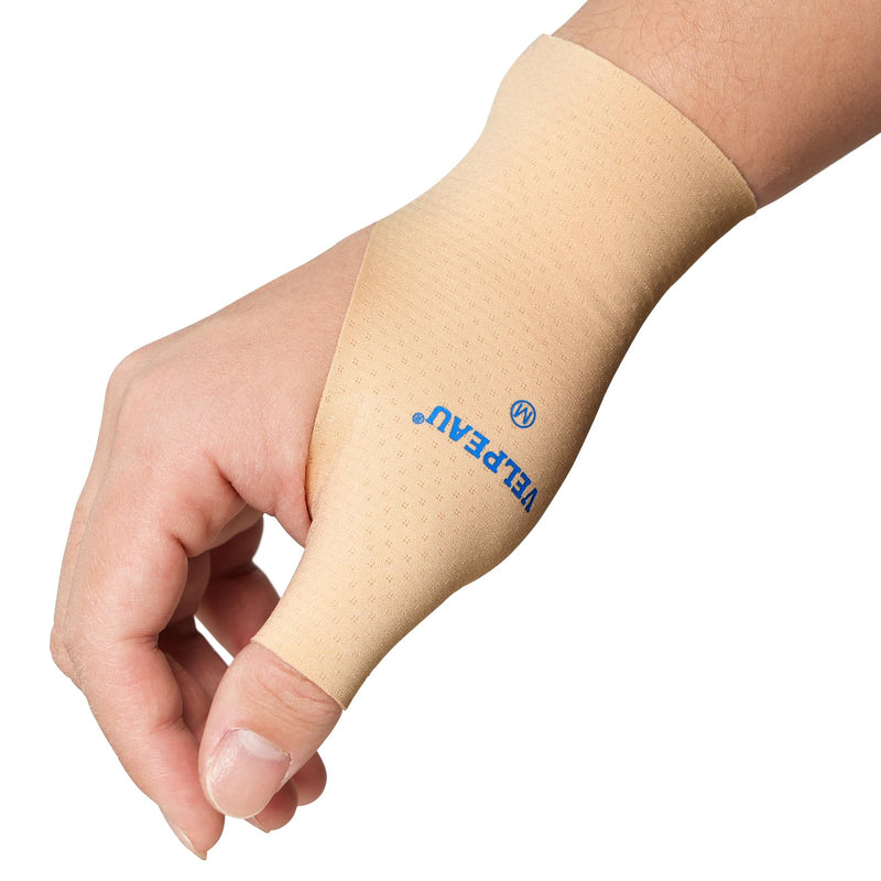 VELPEAU Thumb and Wrist Compression Sleeve for Tendonitis (Pack of 2), Seamless Technology, Gloves Wraps for Arthritis Pain Relief for Women & Men, Splint Liner, Fits Both Hands (Khaki, Long Version, M) Medium Long Version-Khaki