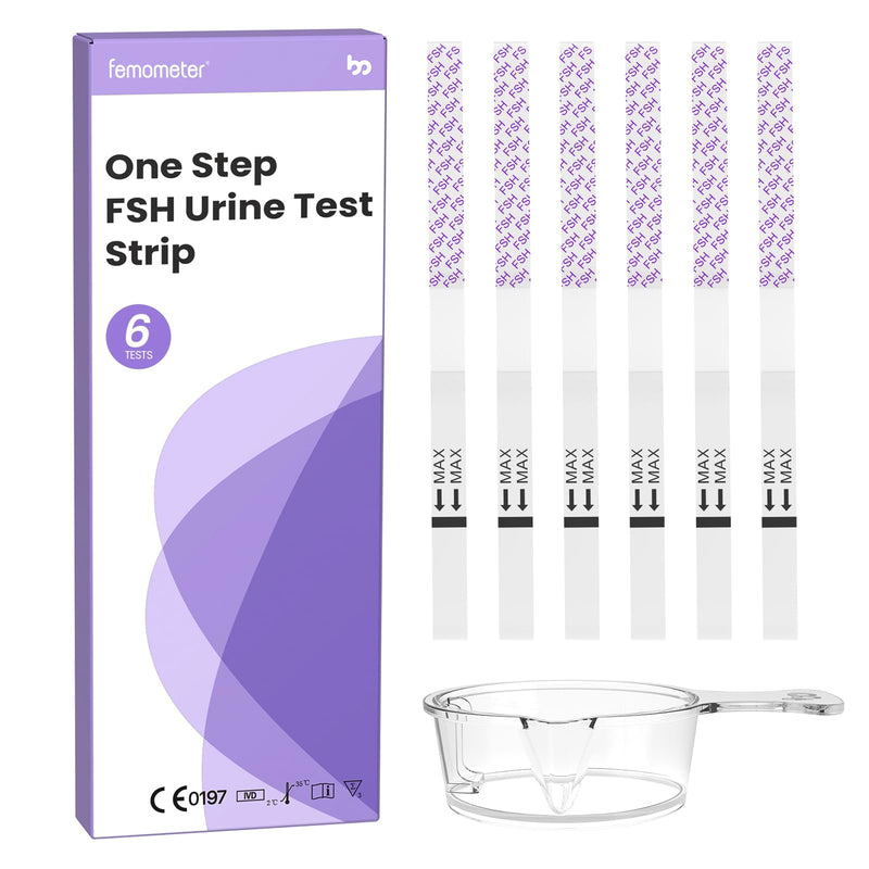 Femometer FSH Menopause Test, Understand Your Ovarian Reserve Determine Your Fertility and Detect Menopause at Home, Include 6 FSH Test Strips & Urine Cup 6 Packs