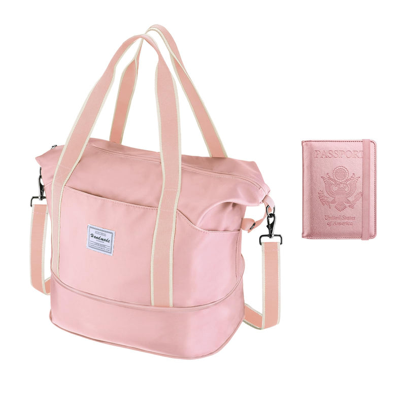 WALNEW Travel Duffel Bag & Passport Holder Bundle - Pink, 41x21x40cm - Women's Travel Bag with RFID Protection & Waterproof Compartment - Unisex-Adults