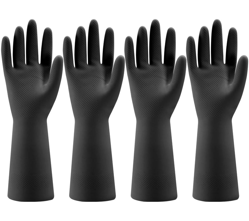 [Australia] - Bamllum 4 Pairs Rubber Kitchen Dishwashing Gloves - Reusable Household Cleaning Gloves for Washing Dishes and Cleaning Tasks, Flexible Long-lasting and Non-Slip (Medium, Black) Medium 