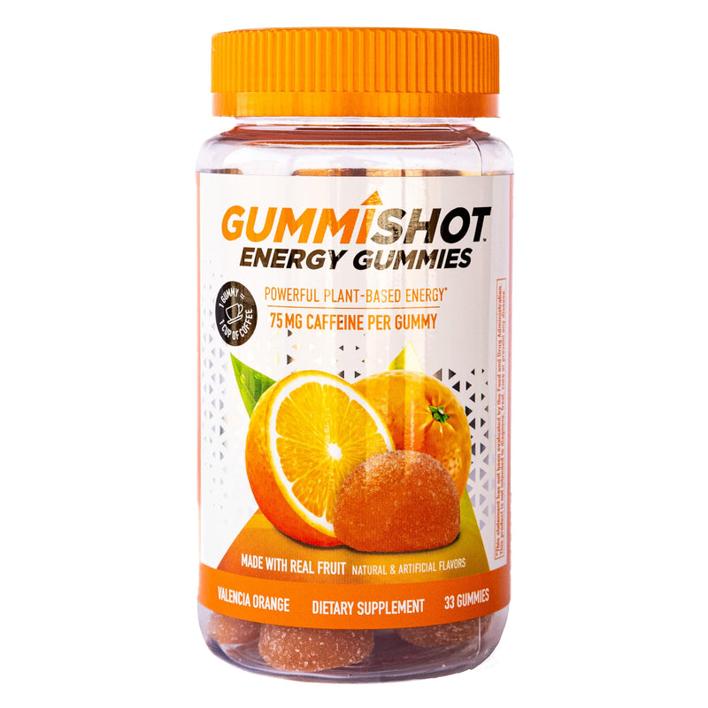 [Australia] - GummiShot Energy Gummies, 2475mg of Plant-Based Caffeine Chews per Bottle, Long Lasting Energy Boosters, Valencia Orange (33ct) 