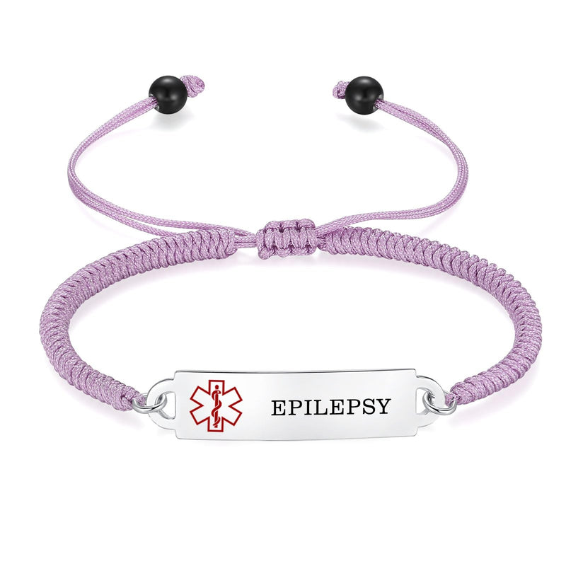 [Australia] - Medical Alert Bracelets for Women Adjustable Personalized Free Engrave Medical ID Bracelets 6.5-8 Inch ROPE-PURPLE epilepsy 