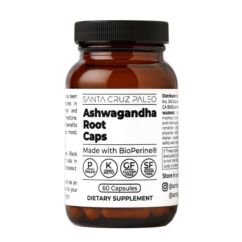 [Australia] - Santa Cruz Paleo Ashwagandha Capsules, 600mg Ashwagandha Root per Capsule, Gluten Free, Keto, Sugar Free, Paleo, Supports Energy, Focus, and Relaxation, BioPerine for Fast Absorption, 60 Capsules 