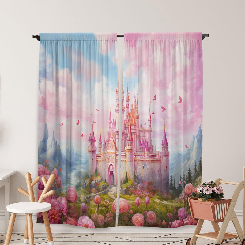 [Australia] - Princess Castle Window Curtains for Kids Girls Magic Pink Fantasy World Fairytale Landscape Baby Living Room Bedroom Nursery Toddler Home Rod Pocket Drapes Decor 84 in x 84 in 16 