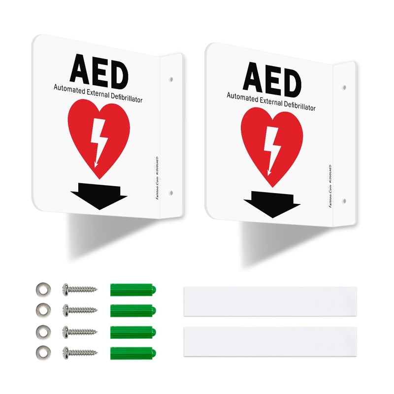 [Australia] - Faittoo AED Sign, AED Automated External Defibrillator with Down Arrow Sign, 6x6 Inches 90D Projection - Acrylic, 2 Pre-Drilled Holes, Includes Matching Screws, Use for Home Office/Business, 2 Pack 