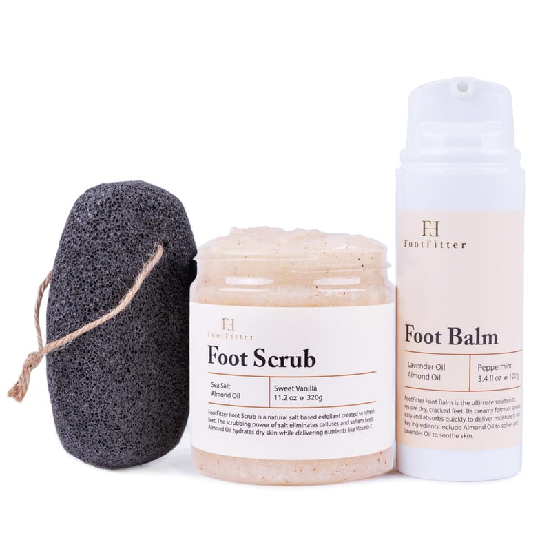 [Australia] - FootFitter Pedicure Foot Care Set with Sea Salt Scrub, Volcanic Pumice Stone & Repair Balm for Dry Skin, Cracked Heels, and Rough Feet 