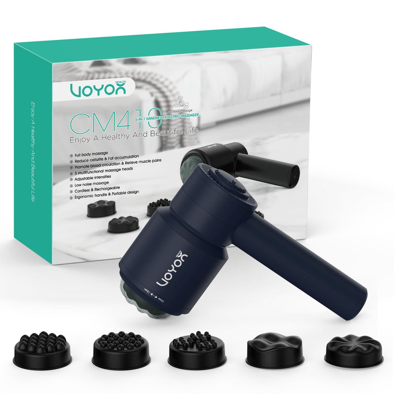 [Australia] - VOYOR-HEALTH Handheld Cellulite Massager, Electric Cellulite Remover Body Sculpting Massage with 5 Replaceable Heads for Arm,Thigh,Calves, Cordless & Rechargeable Deep Tissue Massager CM410 (Blue) Blue 