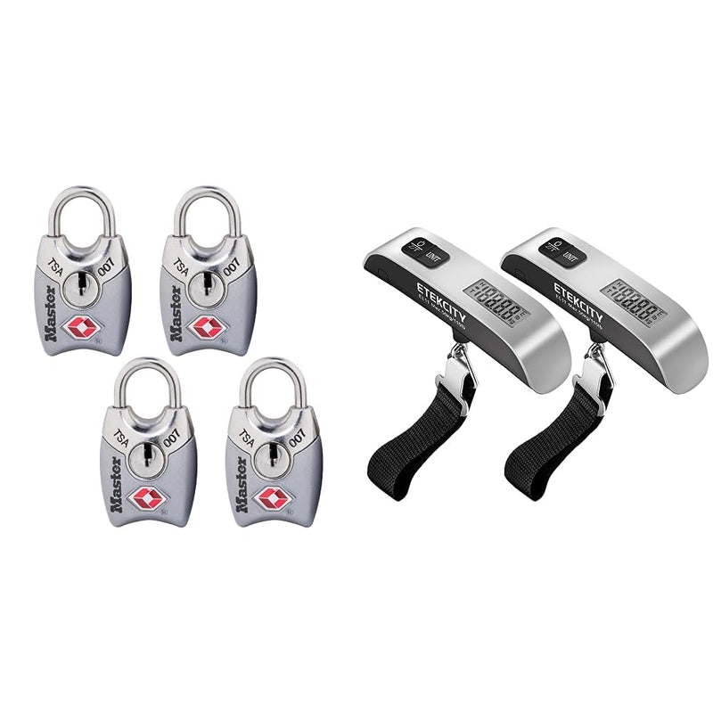 Master Lock 4689Q TSA Approved Luggage Lock, 4 Pack, Colors May Vary & Etekcity Luggage Scale, Digital Weight Scales for Travel Accessories Essentials