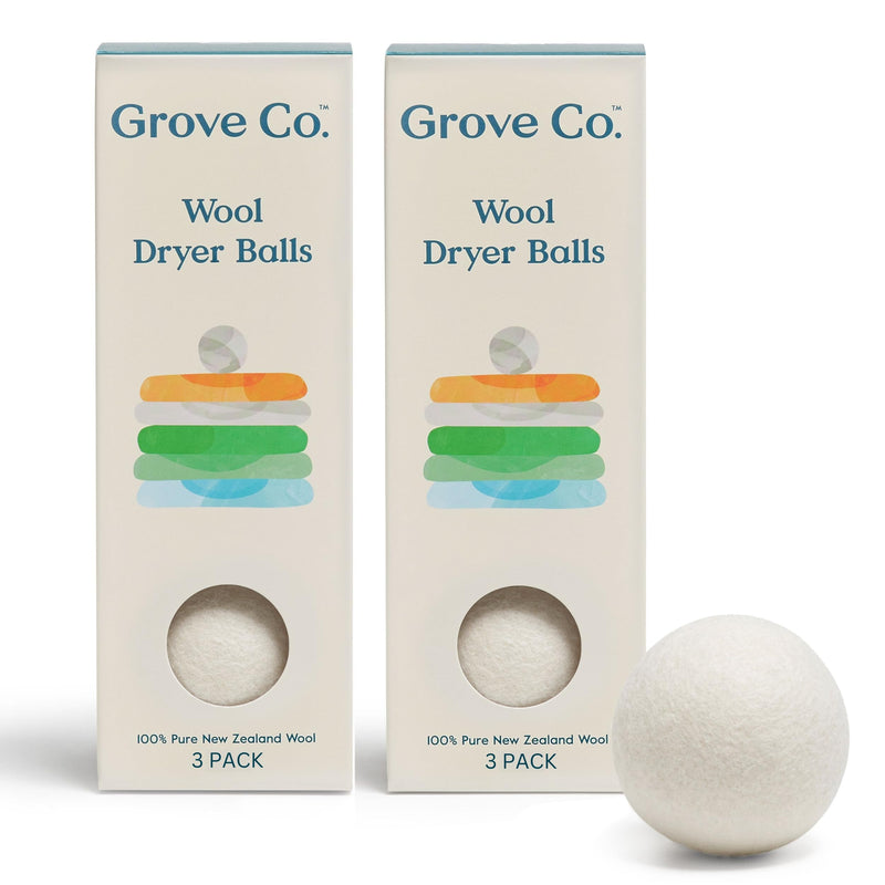 [Australia] - Grove Co. Wool Dryer Balls, Reusable Laundry Balls for Dryer, 100% New Zealand Wool, Reduce Drying Time, Wrinkles & Static, Sustainably Designed Laundry Essentials, Hypoallergenic, Unscented, 3 Pack 