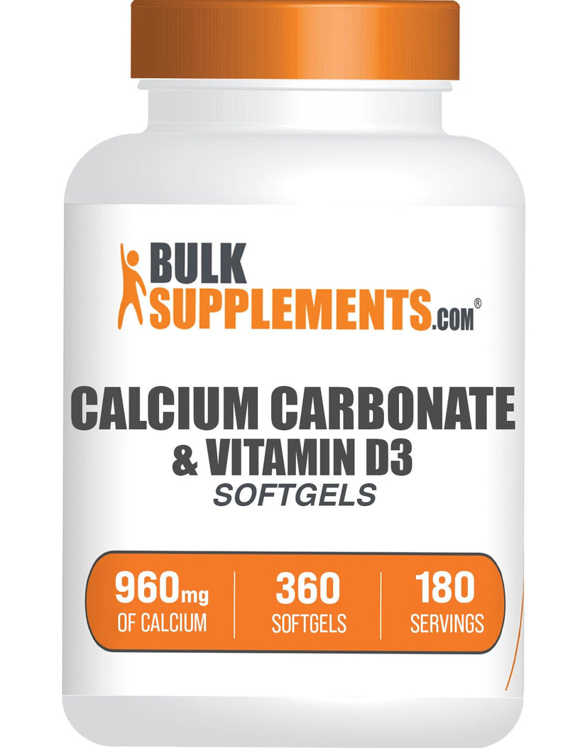 BulkSupplements.com Calcium Carbonate & Vitamin D3 Softgels - Calcium and Vitamin D3, Calcium & D3 Supplement for Immune Support - Gluten Free, 2 Softgels per Serving, 360 Count (Pack of 1) 360 Count (Pack of 1)