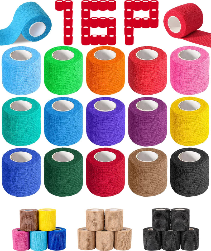 [Australia] - AZEN 16 Pack Self Adhesive Bandage Wrap, 2" X 5 Yards Elastic Cohesive Bandage Wrap, Color Athletic Tape, Vet Wrap, Ankle Tape, Tattoo Grip Tape Wrap B-16color 2IN 