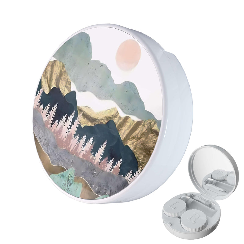 [Australia] - Contact Lens Case, Portable Contact Lens Cases Leak-Proof Contact Lens Box Holder with Mirror, Suitable for Daily Makeup Office Travel Outdoor. (Scenery) Scenery 