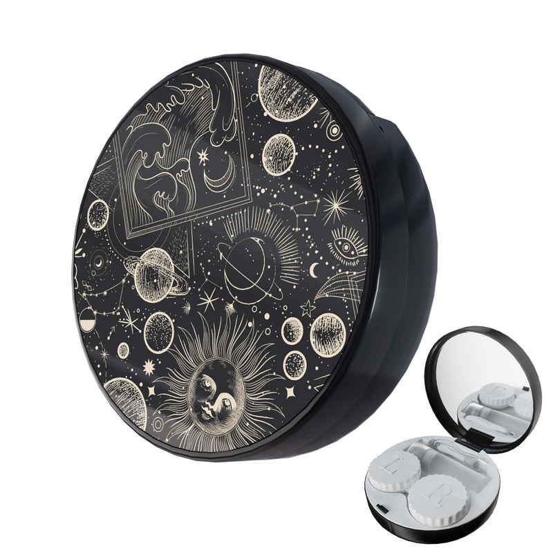 [Australia] - LRITER Contact Lens Case, Portable with Mirror, a Variety of Patterns and Shapes to Choose from, Auitable for Daily Makeup Office Travel Outdoor Use (Black Universe) Black Universe 