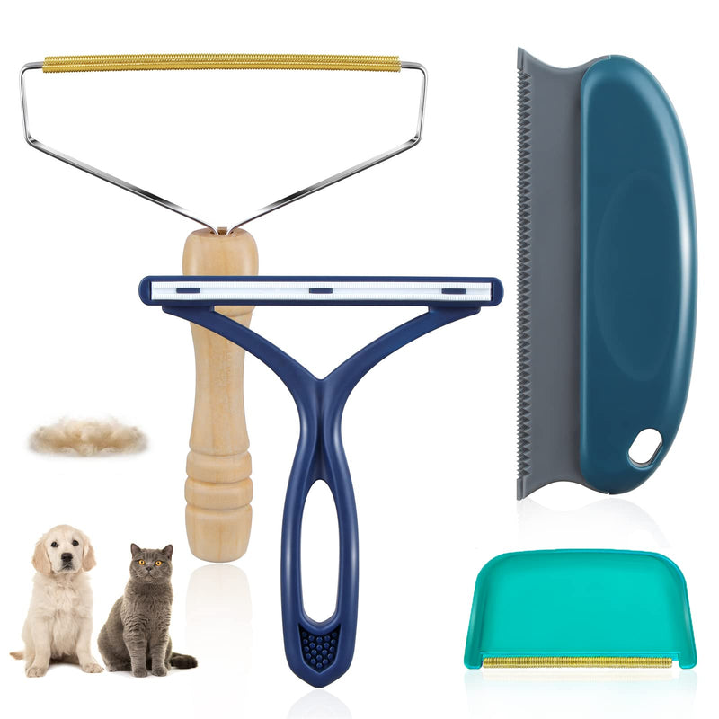 [Australia] - Pet Hair Remover - 4 Pack Dog Cat Hair Remover for Couch Furnitures, Reusable Lint Remover Shaver Portable Carpet Rake Scraper Brush for Blanket,Clothing, Pet Towers, Car Upholstery Blue 