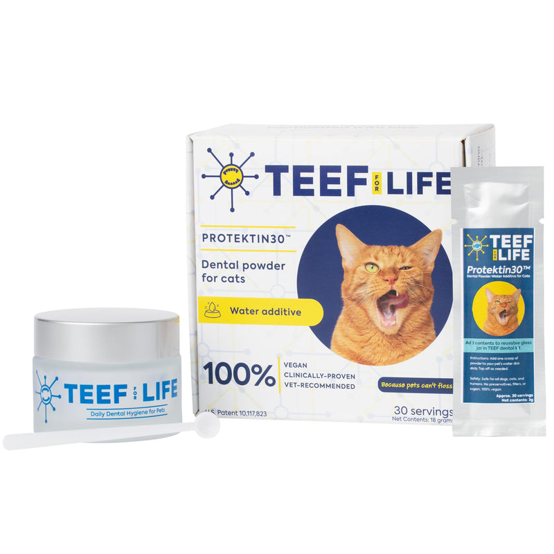 Protektin30 Plant-Derived Prebiotic Dental Powder for Cats, Daily Dental Care, Clinically-Proven Formula Naturally Fights Plaque and Tartar, Kit with 30 Servings Dental Kit (30 Servings) - PawsPlanet Australia