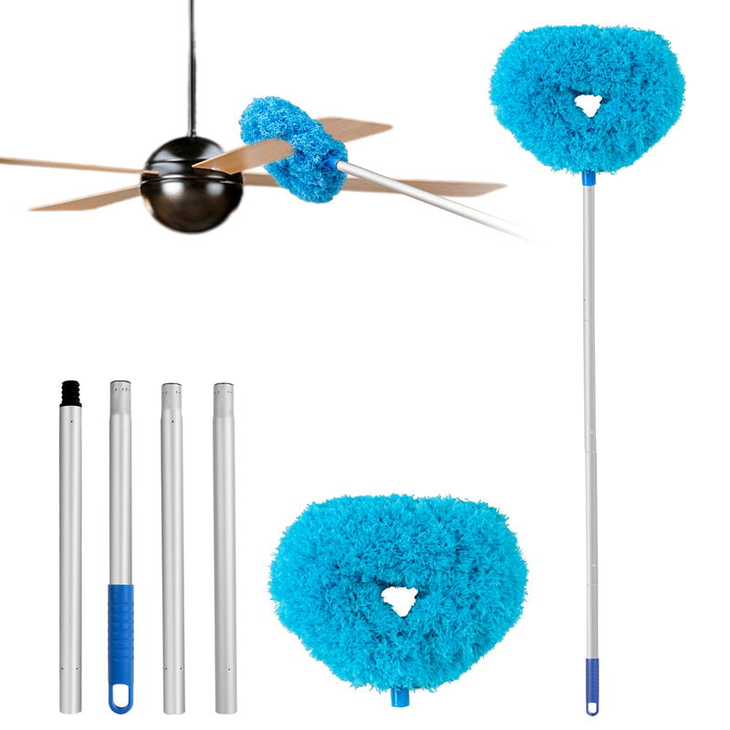 [Australia] - Ceiling Fan Cleaner Duster Reusable Microfiber Ceiling Fan Blade Cleaner Removable Duster with Extension Pole Adjusts 13 to 49.7 Inch for Cleaning Walls Bookshelves Furniture Door Window Top (Blue) Blue 