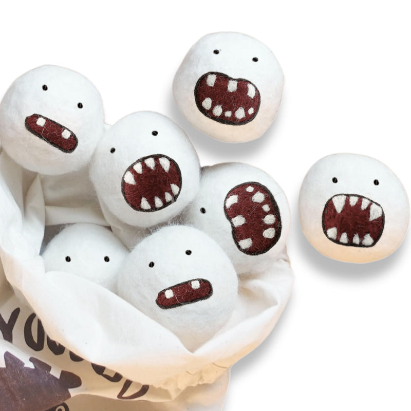 [Australia] - Woolbuddy Dryer Balls, 6 pack Monster Design Reusable Wool Dryer Balls, Home and Cleaning Essentials, Cute & Funny Laundry Accessories for Reusable Pet Hair Removal and Efficient Drying 