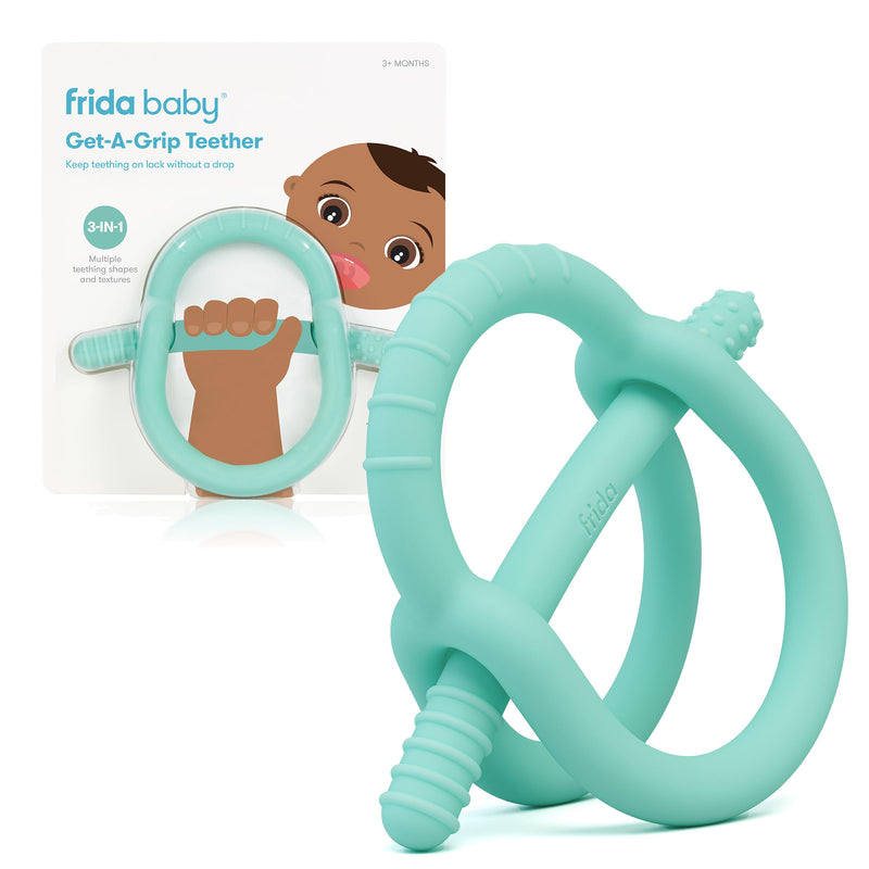 [Australia] - Frida Baby Get-A-Grip BabyTeether for Teething Relief | 100% Food-Grade Silicone Teething Toys for Baby 0-6, 12, 18 Months Infant, BPA-Free, PVC-Free | Teal Muted Teal 
