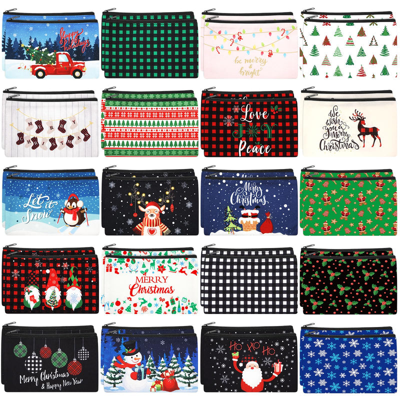 Abbylike 40 Pcs Christmas Gift Makeup Bags Buffalo Plaid Holiday Cosmetics Bag with Zipper Xmas Gnomes Elk Snowman Goodie Portable toiletry Pouch with Dwarf Santa Claus for Women Travel Christmas Theme