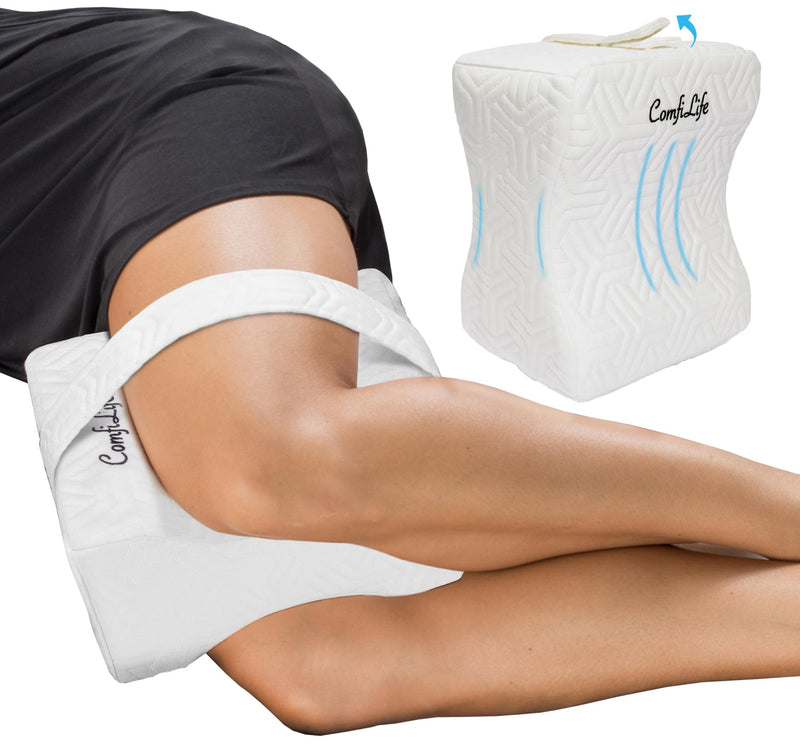 [Australia] - ComfiLife Knee Pillow for Side Sleepers – Cooling Leg Pillow for Side Sleeping – Knee Pillow with Strap for Hip Pain, Back Pain, Sciatica Pain Relief – Memory Foam Hip Pillow Contour Design 