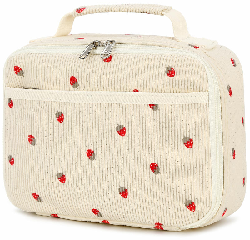 [Australia] - Bluboon Corduroy Insulated Lunch Bag for Girls - Strawberry Beige School Lunch Tote with Cooler Compartment Corduroy-strawberry 