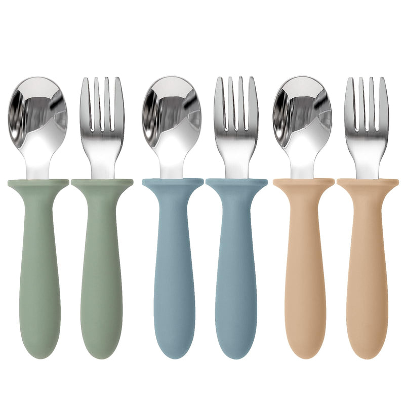 [Australia] - Toddler Utensils, 6 Pack kids Silverware Set with Silicone Handle, 18/8 Stainless Steel Children Safe Forks and Spoons, Dishwasher Safe 