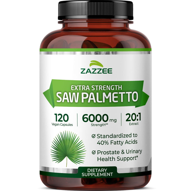[Australia] - Zazzee Extra Strength Saw Palmetto 20:1 Extract, 6000 mg Strength, 40% Fatty Acids, 120 Vegan Capsules, 4 Month Supply, Concentrated and Standardized 20X Extract, Non-GMO, All-Natural, Made in the USA 