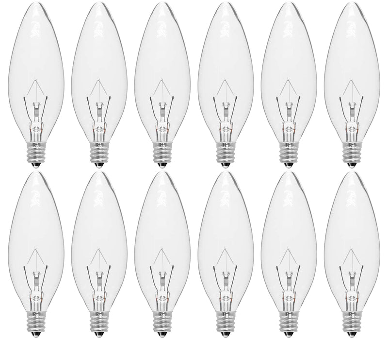 [Australia] - 12-Pack E12 Candle Light Bulbs 25W Warm White 2500K, 240 Lumen Dimmable Chandelier Light Bulbs for Ceiling Fan, Pendants or Outdoor, B10 Clear Candelabra Base Bulbs 25W-12Pack 