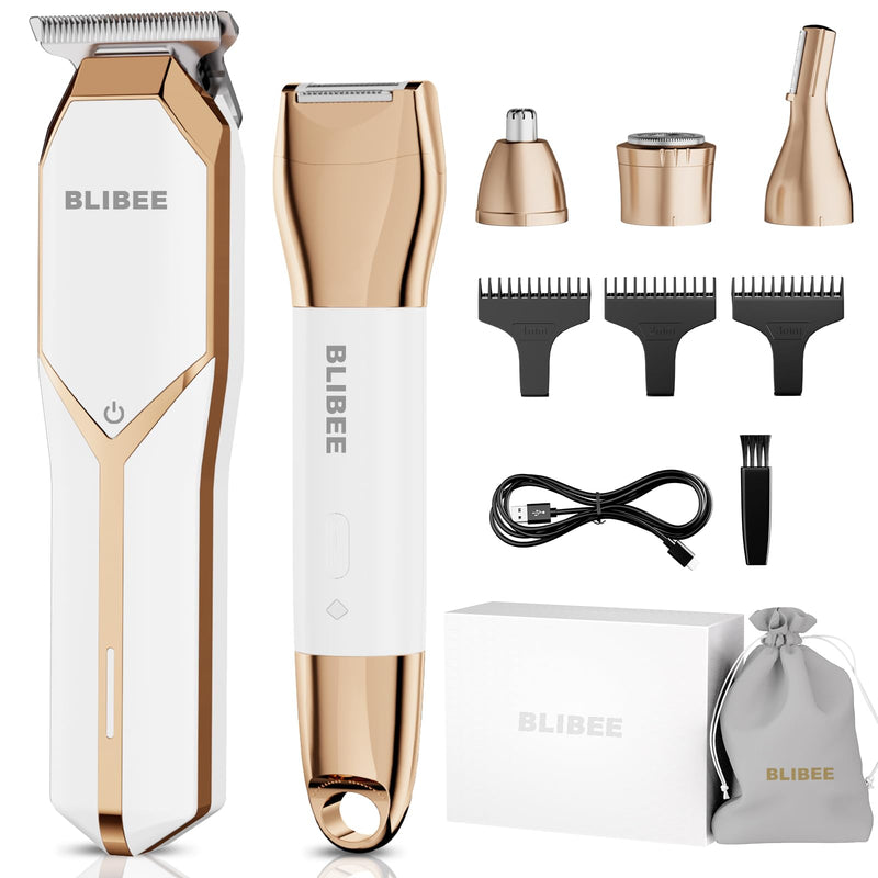 [Australia] - Bikini Trimmer & Hair Clippers for Women - Waterproof Electric Razor and 4 in 1 Bikini Shaver Set, Deluxe Hair Trimmer, Wet/Dry Body Shaver for Nose Eyebrows Beard Pubic Hair, White 