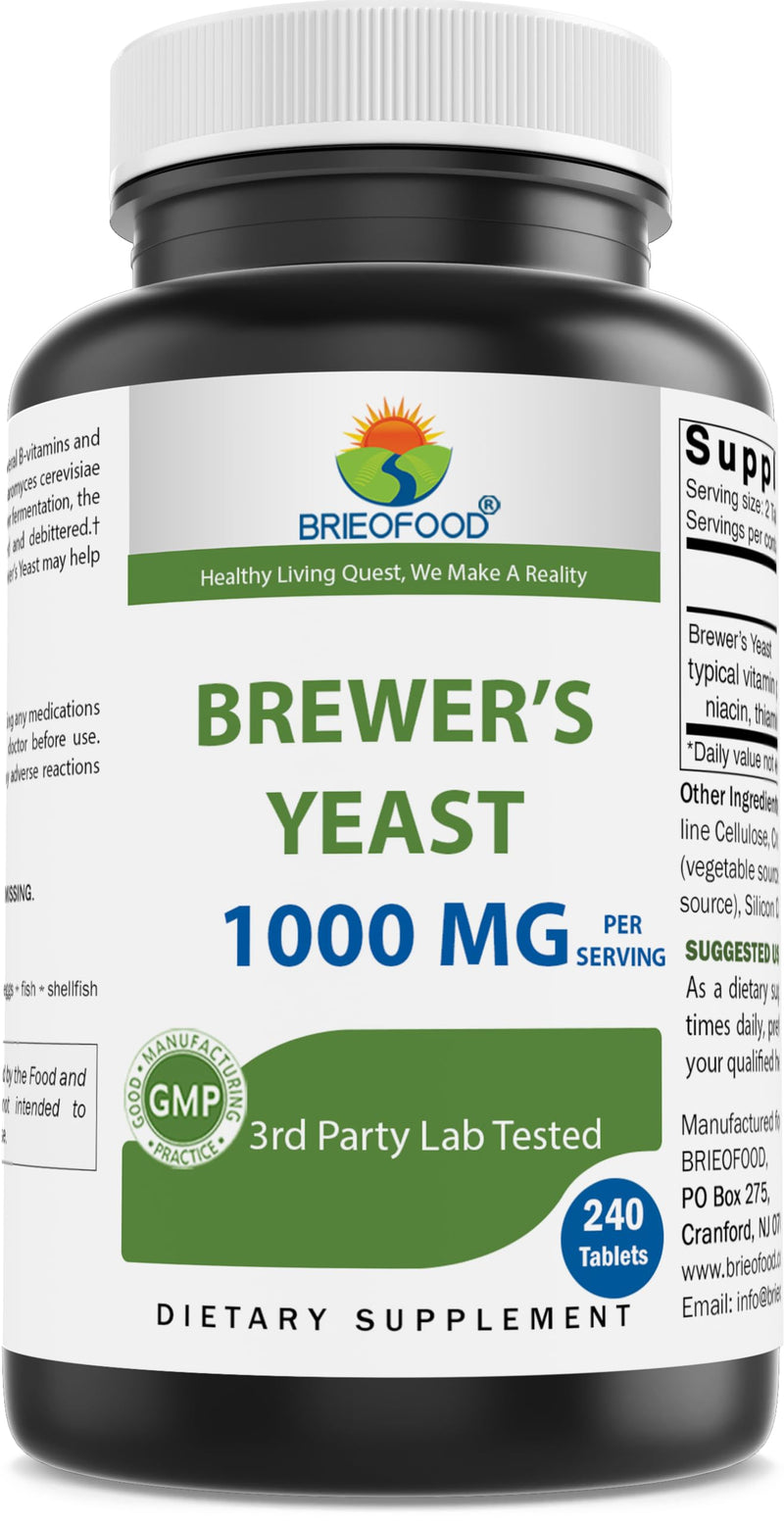 [Australia] - Brieofood Brewers Yeast 1000 mg per Serving - 240 Tablets - 3rd Party Labe Tested for Purity & Quality 
