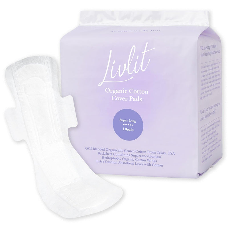 [Australia] - Super Long Overnight Pads Sanitary Pads, 100% Organic Cotton from Texas, Heavy Absorbency, Powerful Leak Protection, Unscented, Extra Long Length Pads for Women (10 Count) Super Long Pad 10 Count (Pack of 1) 
