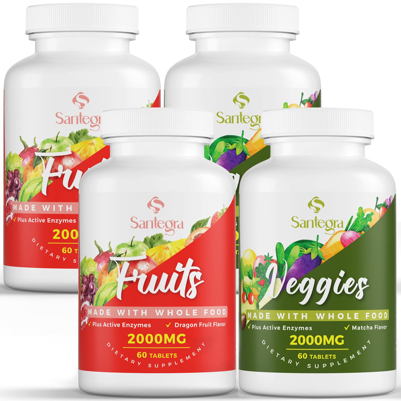 2000 MG Fruit and Veggies Supplement, 35+ Fruits and Vegetables for Daily Variety, 100% Whole Food Superfoods, Natural Vitamins for Women & Men, Sugar-Free, Gluten-Free, Vegan, 240 Tablets 60 Count (Pack of 4)
