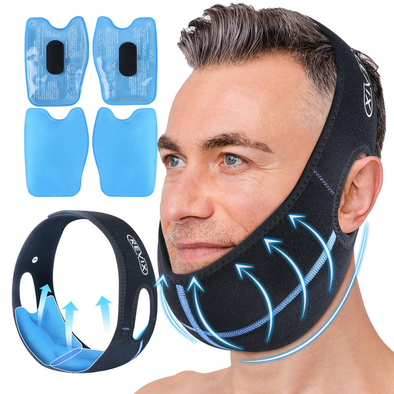 [Australia] - REVIX Wisdom Teeth Ice Pack Head Wrap with 3D Sewing Face Ice Pack for Oral Surgery, TMJ, Tooth Extraction & Tonsillectomy Recovery, Extra Snug Fit with 4 Hot Cold Gel Packs Reusable, Black 