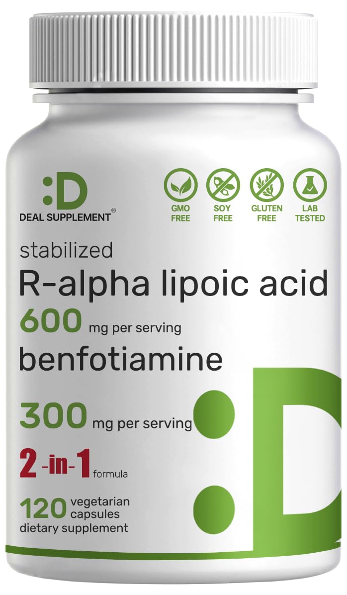 [Australia] - DEAL SUPPLEMENT R Alpha Lipoic Acid 600mg with Benfotiamine 300mg Per Serving, 120 Veggie Capsules ‚Äì 200mg R-ALA Per Capsule ‚Äì Antioxidant Supplement for Energy & Nervous System Support 