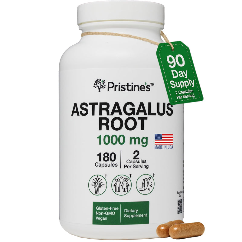 [Australia] - PRISTINE'S Astragalus Root Immune Support Supplement Capsules -1000mg 90 Day Supply Herbal Adaptogen - Healthy Aging, Heart & Lung Health 