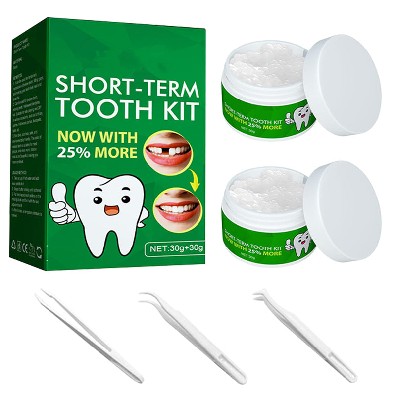 [Australia] - Tooth Repair Kit - 60g Temporary Fake Teeth Replacement Beads Kit with 3 Pieces Dental Tweezers Tools for Temporary Restoration of Missing & Broken Teeth Replacement Dentures 