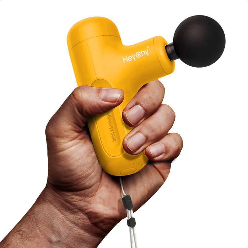 [Australia] - Mini Massage Gun Deep Tissue, Handheld Portable Mini Travel Size Percussion Deep Tissue Massager with 4 Attachments & 5 Speeds, Ideal Gift for Men & Women, Yellow 