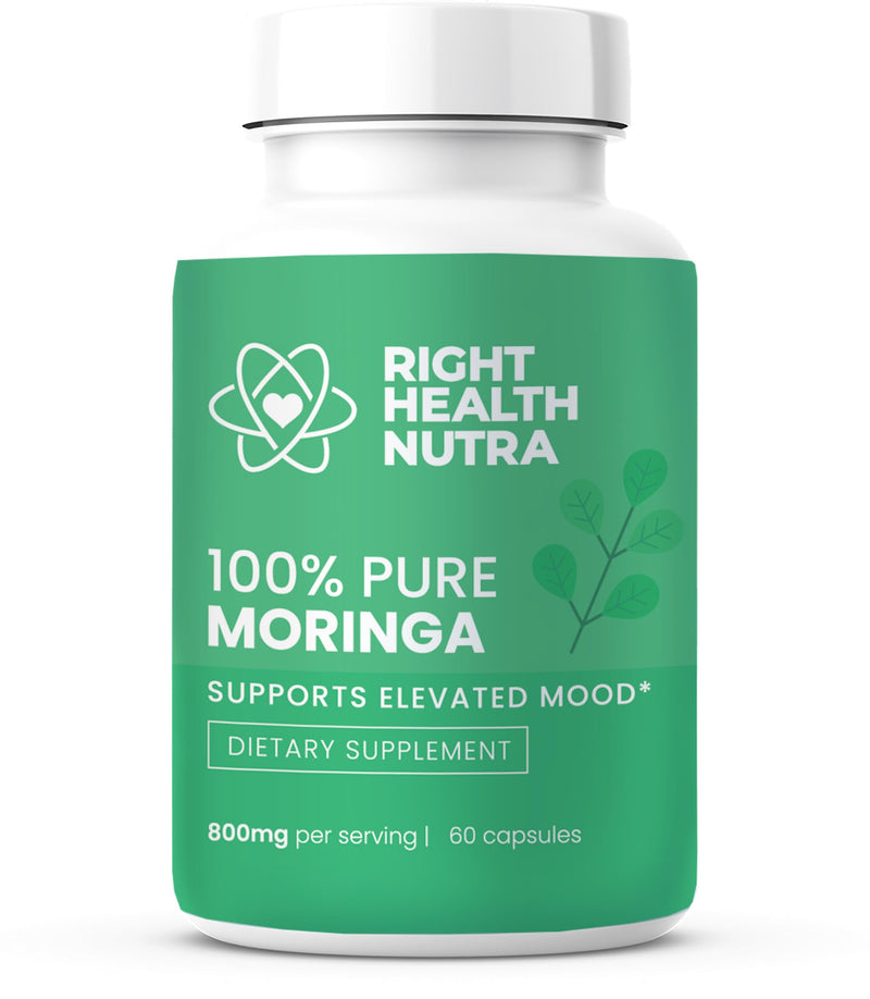 Right Health Nutra - 100% Pure Moringa 800mg - 60 Capsules - Dietary Supplement for Brighter Mood, Enhanced Concentration, and Fortified Memory - with Vitamins, Minerals, and Nourishing Nutrients