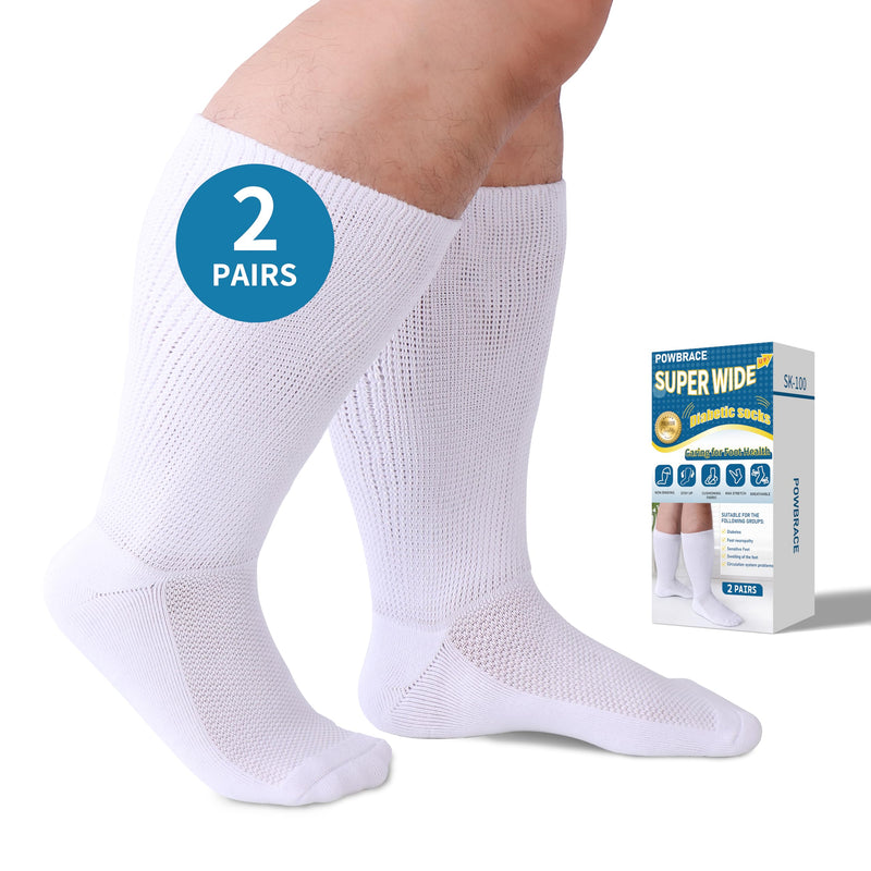 [Australia] - 2 Pairs Wide Diabetic Socks for Men Women Plus Size,Lymphedema Socks,Socks for Swollen Feet and Ankles,Edema Socks,Loose Fit Socks,Non-Binding Socks,Bariatric Socks,Hospital Cast Socks-White One Size 2 Pairs White 