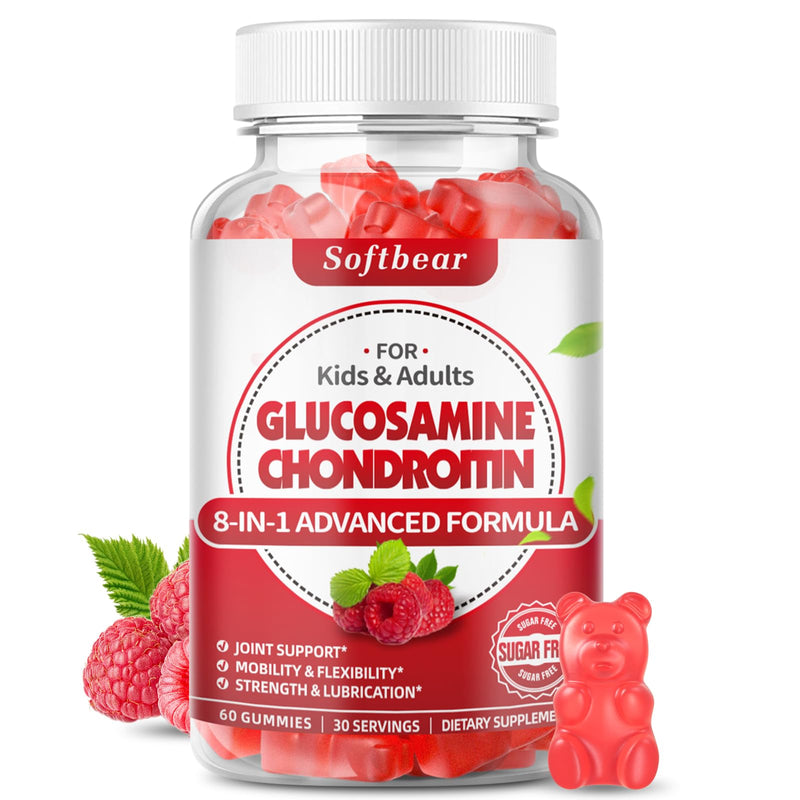 [Australia] - Glucosamine Chondroitin Gummies Sugar Free, Extra Strength Glucosamine Chondroitin Supplement for Natural Joint Support, Raspberry Flavored 60 Count 60 Count (Pack of 1) 