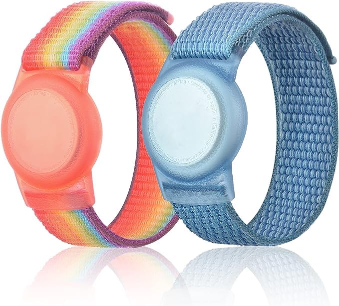 [Australia] - Kids Wristband Compatible with Apple AirTag, Protective Case for Air Tag GPS Tracker Holder with Nylon Bracelet, Adjustable Anti Lost Watch Band for Toddler Child Elder(RainbowB&Blue) Rainbow B & Blue 