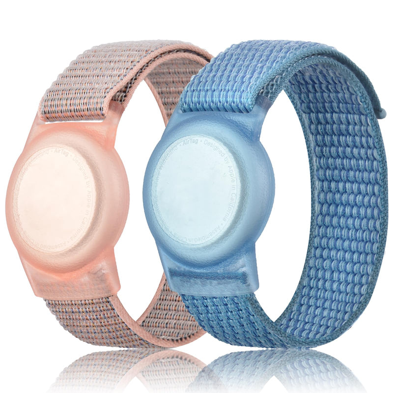 [Australia] - Kids Wristband Compatible with Apple AirTag, Protective Case for Air Tag GPS Tracker Holder with Nylon Bracelet, Adjustable Anti Lost Watch Band for Toddler Child Elder(Pink&Blue) Pink & Blue 