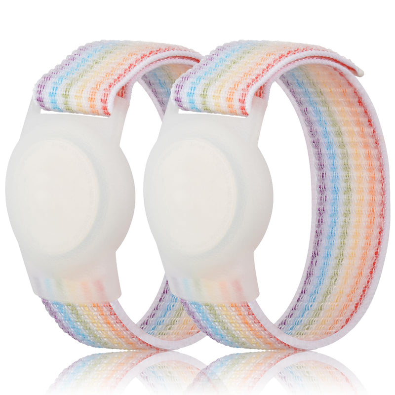 [Australia] - Kids Wristband Compatible with Apple AirTag, Protective Case for Air Tag GPS Tracker Holder with Nylon Bracelet, Adjustable Anti Lost Watch Band for Toddler Child Elder(2PacksRainbowA) 2Rainbow A 
